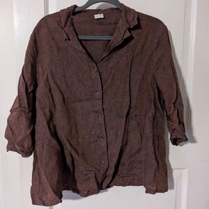 Poetry Brown Linen Peplum Button Down Top